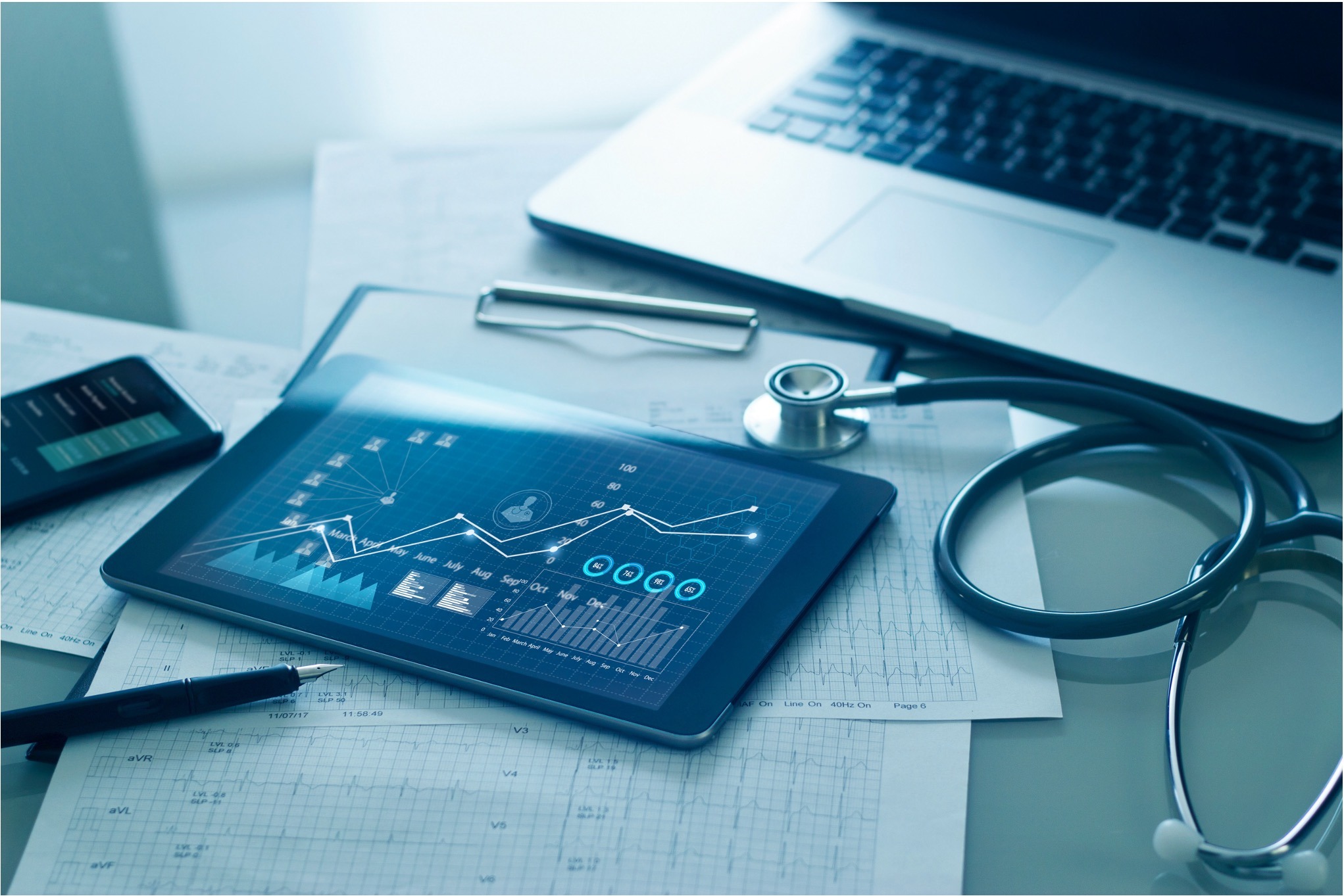 A collection of digital and paper reports relating to a patient's health