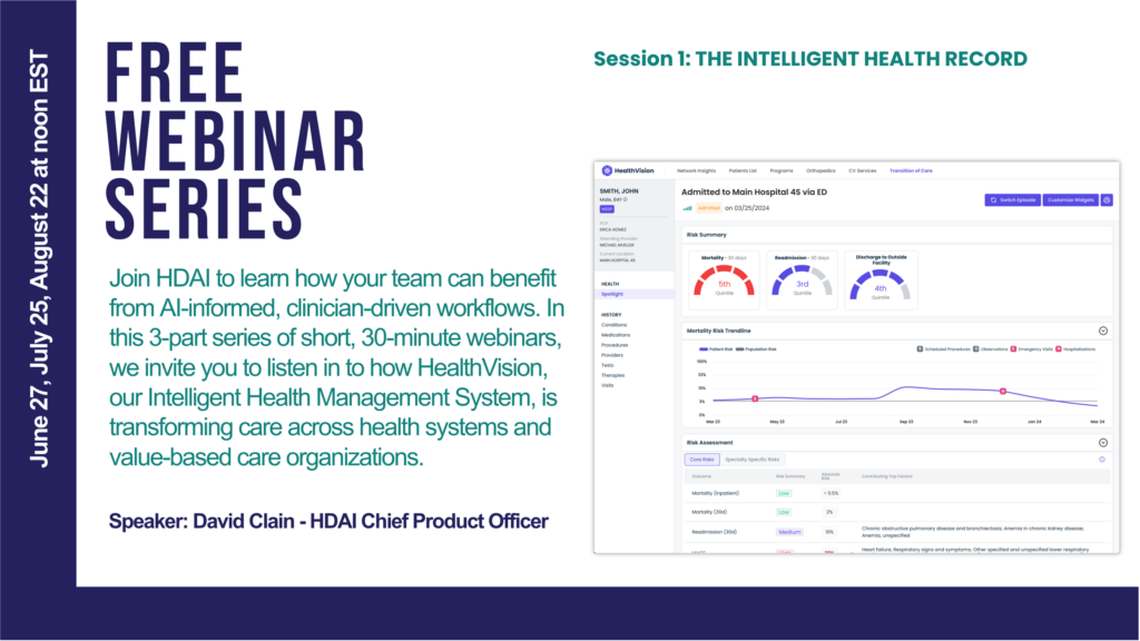 Promotion for a free webinar about HDAI's Intelligent Health Record